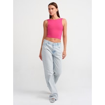 Dilvin Sırtı Açık Crop Top Fuşya