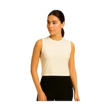 İngegno Body Bisiklet Yaka Sıfır Kol Crop %95 Viskon Ring Örme Kumaş Body Ekru