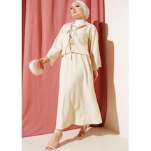 Lovie Moda Kadın Keten Bağcıklı İkili Takım Bej