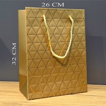 Gold Geometrik Desenli Büyük Boy Karton Hediye Çantası Çok Renkli