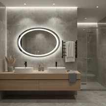 60x80 Cm Oval Led Dokunmatik Banyo Aynası Dimmerli Beyaz Işık 6500k Beyaz