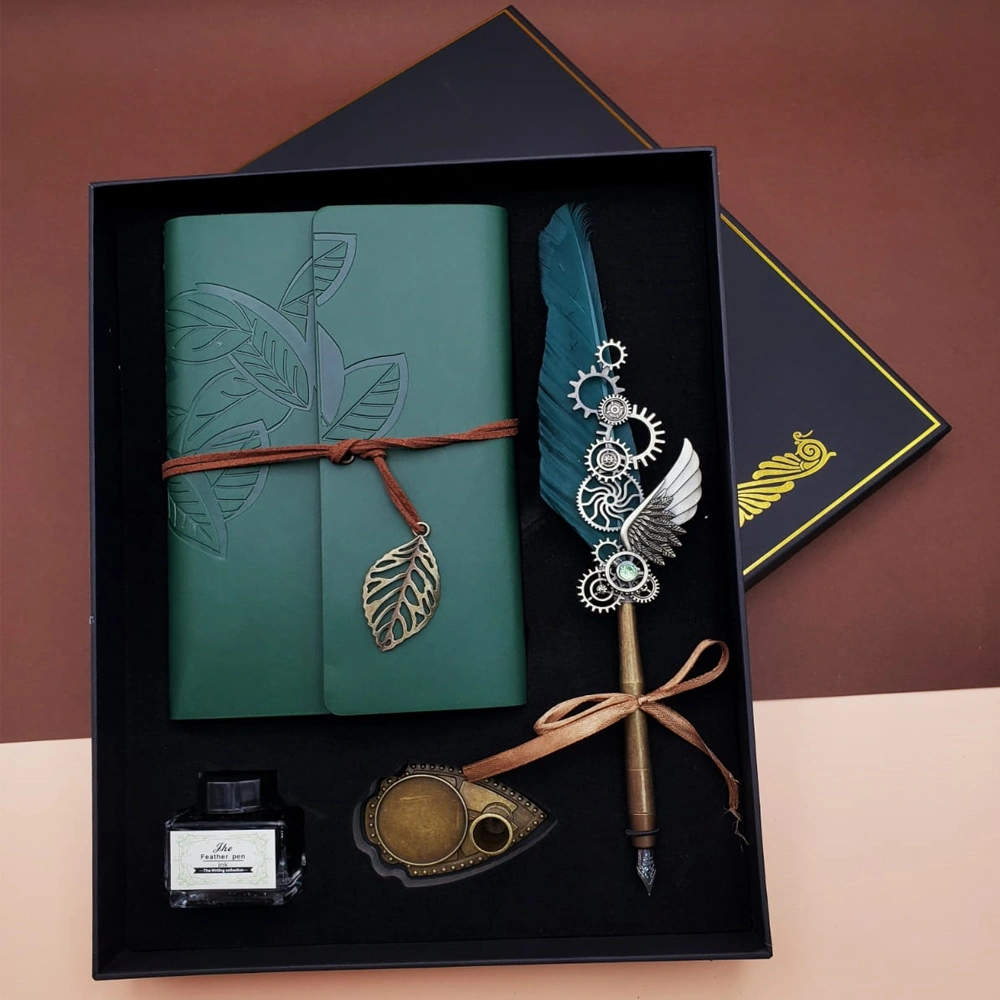 Mürekkepli Divit Kalem Ve Defter Set Yeşil Çok Renkli