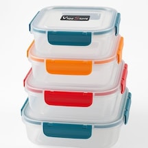 4 Lü Kilitli Saklama Kabı Seti Sızdırmaz Kapaklı, Farklı Boy Ve Renklerde, Bpa İçermez, Plastik Gıda Saklama Kutusu 2150 Ml- 1300 Ml - 700 Ml - 300 Ml Kırmızı