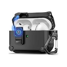 Airpods Pro 3 İle Uyumlu Manyetik Kilitli Zırhlı Kılıf - Darbeye Dayanıklı Koruyucu Kapak - Karabinalı Endüstriyel Tasarım