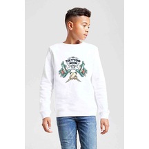 Tshirthane Tatto Love Retro White Baskılı Unisex Çocuk Beyaz Sweatshirt Beyaz