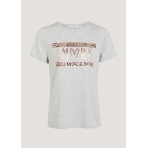 Kısa Kollu Baskılı  Gri T-Shirt KT01922 Gri