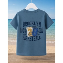 Pokipo Erkek Çocuk Brooklyn Baskılı Kısa Kollu Tişört Ve Şort 2 Li Yazlık Takım - Mavi açık mavi