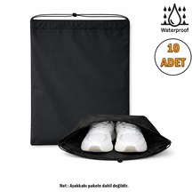 Microcase Su Geçirmez İpli Ayakkabı Eşya Düzenleyici Seyahat Çantası Hurç 44,5x34 Cm 10 Adet Al5504 Siyah