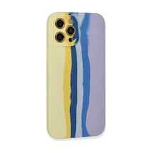Apple Uyumlu,  iPhone 12 Pro Max Kılıf Ebruli Lansman Silikon - Sarı-lila