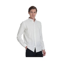 Hatemoğlu Lacivert Comfort Fit Çizgili Düğmeli Yaka Pamuk-keten Uzun Kollu Gömlek 36377 4112002