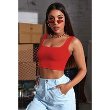 Kapsulavm Kadın Kırmızı Kalın Askılı Crop Top Büstiyer