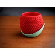 3d Baskı Küre Saksı - Kafes Dokulu İki Parçalı Dekoratif Saksı - Kırmızı-mint