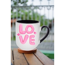 Love Baskılı Hediye İçi Siyah Lüx Kupa Bardak Porselen Çay Kahve Fincanı Siyah
