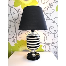 Abajur - Oval Siyah Klasik Zebra Siyah Şapka Gümüş Siyah - Beyaz