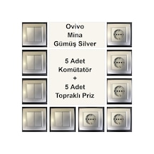 Ovivo Grano Gümüş Silver 5 Adet Komütatör + 5 Adet Topraklı Priz