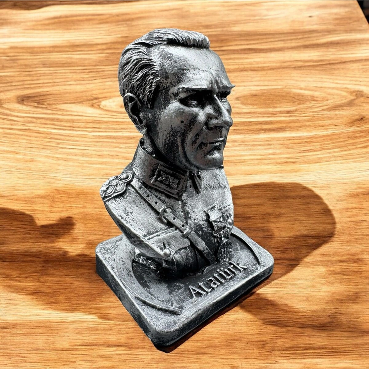 Dekoratif Polyester Atatürk Büstü 17 Cm Gümüş Eskitme