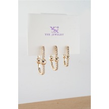 By Zeyna Aksesuar Kadın Vip Seri Antialerjik Baget Zirkon Taşlı 3'lü Küpe-5187 Altın By Zeyna Aksesuar Kadın Vip Seri Antialerjik Baget Zirkon Taşlı 3'lü Küpe-5187 Altın