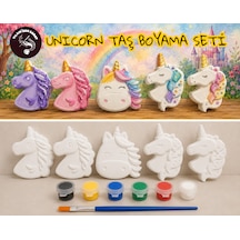Unicorn Taş Boyama Seti 5 Obje + 6 Renk Boya + 1 Fırça + Boyama Sertifikası