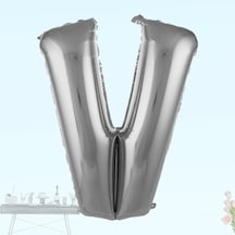 V Harf Folyo Balon. 100 CM - Gümüş