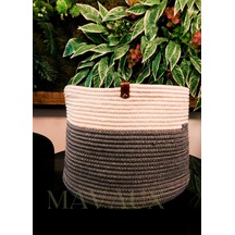 Mavaux Dekoratif Jüt Hasır Sepet Saksı 25cm X 35 Cm, Jüt Beyaz Gri Geçişli Saksılık Beyazgri