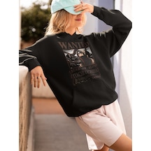 Sevbano Wanted Itachi Uchiha Baskılı Unisex Oversize Naruto Anime Hoodie Siyah
