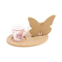 Na Neşeli Ahşap Kelebek Temalı Ahşap Bardak Altı, Mumluk Ve Dekor Seti - Kahve Sunmu , Süs, Ahşap Boyama Model Bardakaltıkelebek1boyasız