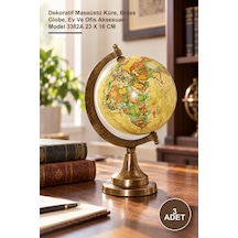 3 Adet Pirinç Dünya Küre Dekoratif Masaüstü Küre, Brass Globe, Ev Ve Ofis Aksesuarı Model 3382a 23 X 16 Cm 1
