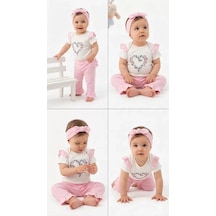 Pekminibebe 3/12 Ay Bandanalı Pamuk Bebek Takımı Pembe