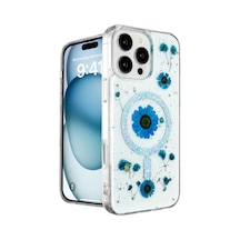 Newface Apple iPhone Uyumlu 16 Pro Kılıf Daisy Simli Magsafe Kapak - Mavi