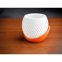 3d Baskı Küre Saksı - Kafes Dokulu İki Parçalı Dekoratif Saksı - Beyaz-turuncu Çok Renkli