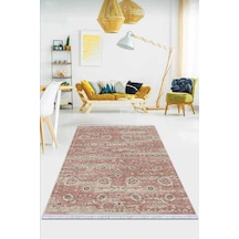 Pembe Vintage Dokuma Pamuk Tabanlı Kaymaz Kilim Klm304n11