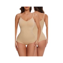 Uniquetrenders Kadın Dikişsiz Toparlayıcı Ve Çıtçıtlı İp Askılı Slip Body Korse Ten Rengi