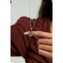 Roza Silver Otantik Denizci Gemi Çapası Oksitli 925 Ayar Gümüş Kolye Rn10217