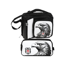 Beşiktaş Kartal Baskılı Beyaz - Siyah Erkek Çocuk Okul Beslenme Çantası Ve Kalemlik Seti - Setbjk26363 Siyah - Beyaz