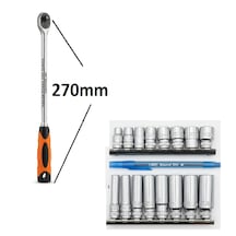 Rico 1/4 Uzun Cırcır Lokma Kolu 270mm 1/4 Uzun Kısa Lokma Takımı 17 Parça