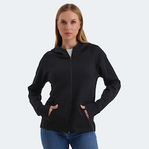 Slazenger VASCO Kadın Fermuarlı Kapüşonlu Cepli Siyah Sweatshirt