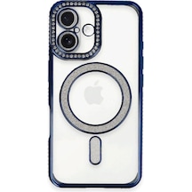 Apple iPhone Uyumlu 16 Plus Kılıf Joke Simli Magneticsafe Kılıf - Lacivert