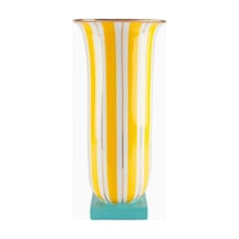 Jonathan Adler Portofino Çizgili Porselen Dekoratif Tasarım Vazo Beyaz