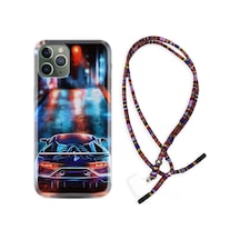 Apple Uyumlu iPhone 12 Pro Kılıf Rasta Boyun Askılı Neon Cars 1724