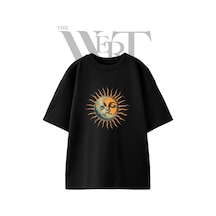 Thewert Sun Moon Tasarım Baskılı Ünisex Siyah Oversize T-shirt