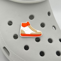 Crocs Terlik Süsü Ve Aksesuarı , Çanta Süsü Jibbitz 3d Ayakkabı 07 Görsel Logo Aksesuar Bej-beyaz-turuncu