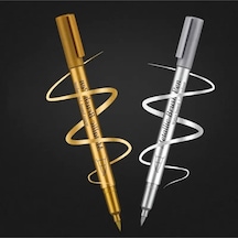 Altın-gümüş Brush Metalik Marker Kaligrafi Kalemi, Cam Kalemi, Balon Yazı, Süsleme, Bardak Yazı-2 Ad