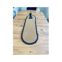 Jüt, Hasır, Dekoratif Masa Örtüsü, Runner 30x80 Cm, Amerikan Servis, Sehpa Örtüsü, Bohem Tarzı Hasır Kırçıl Mavi Hasır Kırçıl Mavi