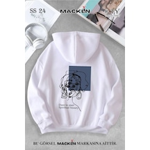 Macklin Unisex Kadın Erkek Çizim Kadın Özel Tasarım Baskılı Kapşonlu Sweatshirt Beyaz Mck1131 Beyaz