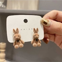Fastbuy Yeni Tasarım Sevimli Akın Peluş Tavşan Saplama Küpe - Kadınlar İçin Kahverengi Hayvan Ayı Küpe Takı Kahverengi