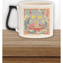Ramen İlüstrasyon Sevimli Kedi Baskılı Japon Anime Doğum Günü Hediye Siyah Kulplu Kupa Bardak Siyah