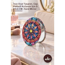2 Adet Taşlı El Aynası İnce Oval Tasarım, Cep Portatif Kullanım İçin 9 X 6,5 Cm, Hand Mirror