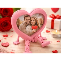 3d Baskı Aşk Kalpli Fotoğraf Çerçevesi - Hareketli Bacaklı Masaüstü Çerçeve-pembe
