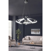 Dron Modern 4 Kol Tek Top Sarkıt Power Led Avize - 3 Renk Kumandalı - Krom Krom