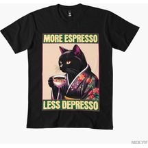 Flood Of Style Daha Fazla Espresso Daha Az Depresso Meme T-shirt Erkekler Kadınlar Için % 100% Pamuklu Tişör Siyah